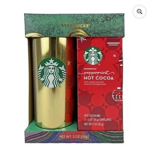 Starbucks Holiday 2023 Gold Tumbler Peppermint Hot Cocoa